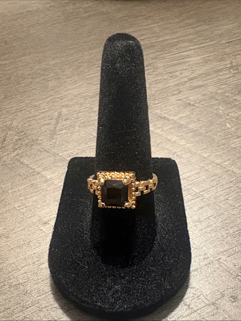 Gold-Tone Black Stone Square Ring - Women Jewelry